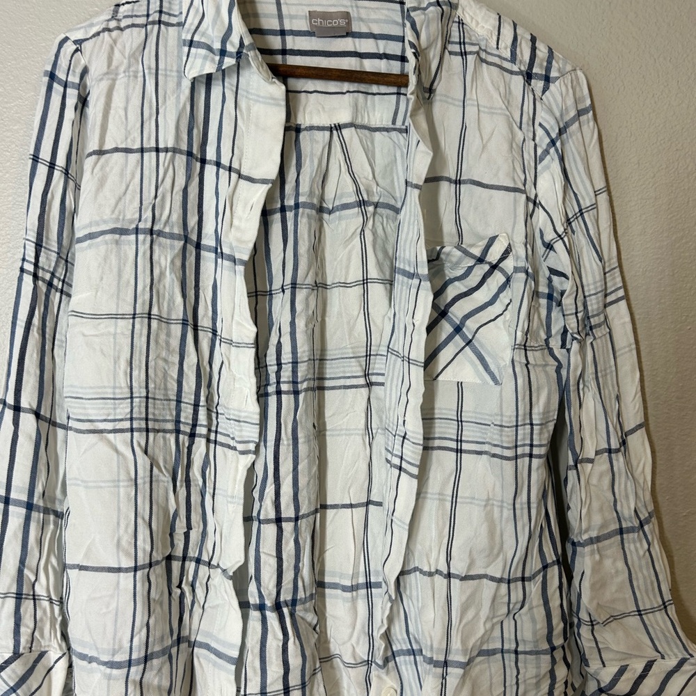 White and Blue Striped Button Down Polo Shirt